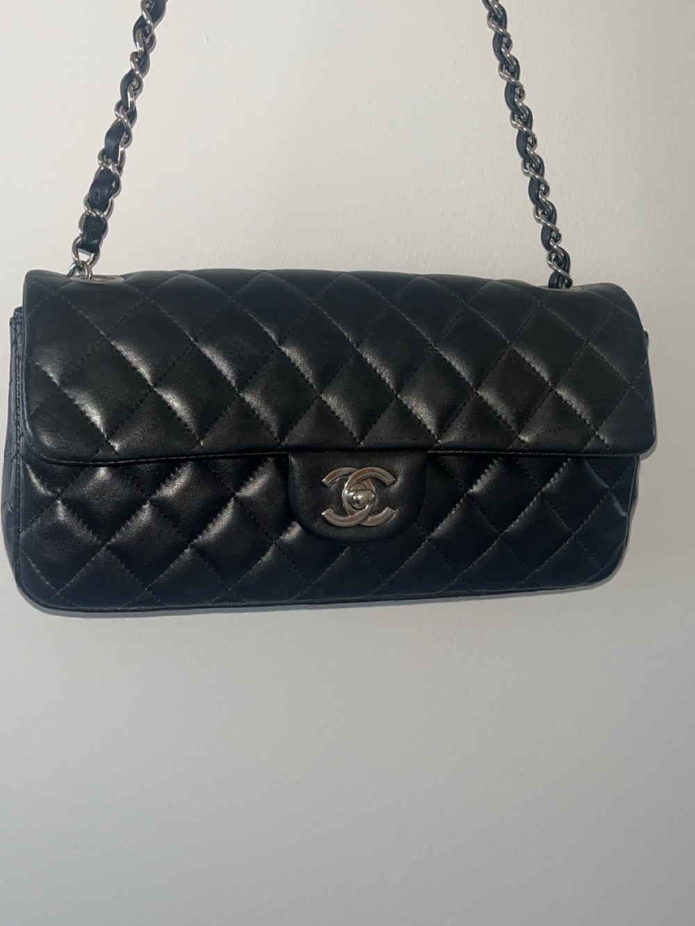 CHANEL 2.55 east west Black Lambskin Bag with Silver hardware